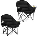 Oversized Camping Chair for Adults - Heavy Duty Outdoor Padded Large Lawn Camp Chair with Cup Holder Cooler Pockets for Sports Beach Fishing Garden Portable Supports 500lbs AllBlack 2 Pack
