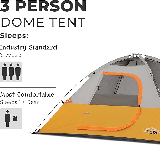 CORE Tent for Family Camping Hiking and Backpacking | 3 Person / 4 Person / 6 Person / 9 Person Person Dome Camp Tents with Included Tent Gear Loft for Outdoor Accessories