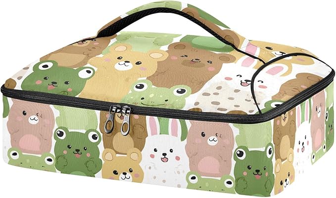 Casserole Carrier Cute Rabbit and FrogInsulated Casserole Carrier for Hot or Cold Food Thermal Lunch Tote for Potluck Parties Picnic Beach Fits 9 x 13 Inches Baking Dish