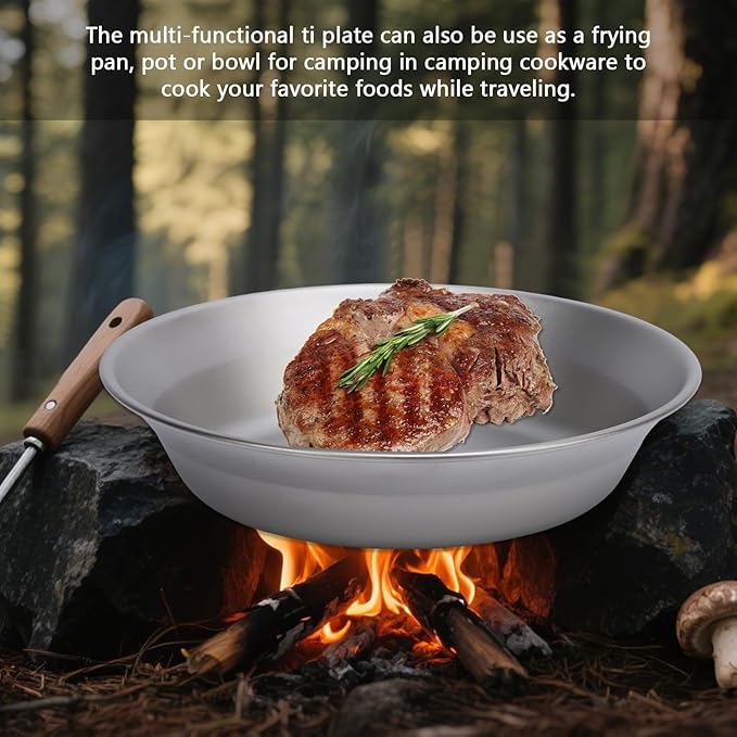 Fockety Pure Ti Camping Plate 2pcs 500ml and 300ml Stackable Ti Dish Cookware with High Hardness Backpacking Ti Plate for Camping Hiking Backpacking Picnic