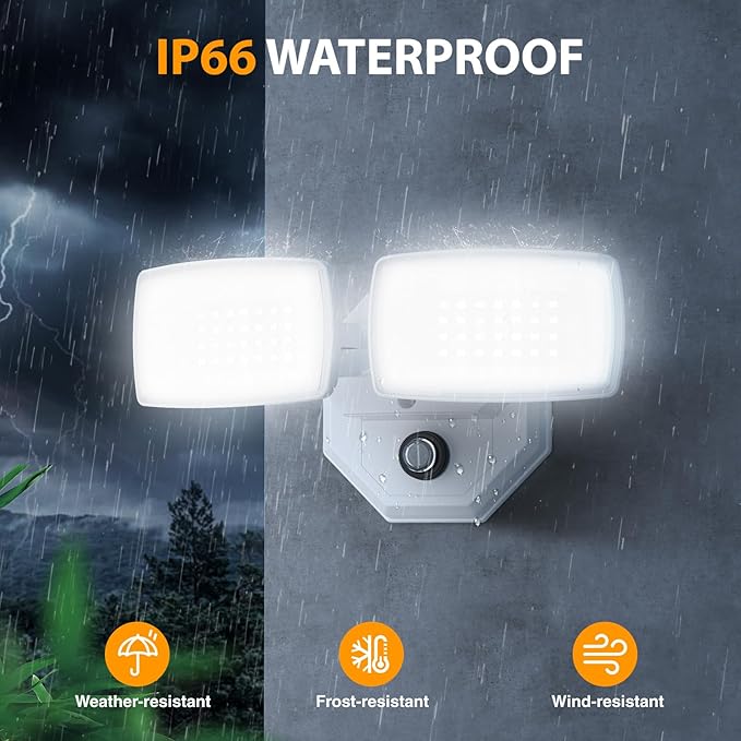 Onforu 32w 3200LM Dusk to Dawn Outdoor Lighting6500K Dual-Head Flood Light Outdoor with PhotocellIP66 Waterproof Security LightsExterior Daylight Off and Night On White Wall Light for Patio Garden