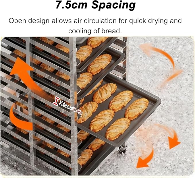 15-Tier Speed Rack for Sheet Pan Commercial Food Storage Cart for Pastry Display with Locking Wheels