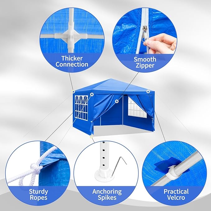10 * 10ft Blue 4-Sided pergola PE Cloth Spray Coated Iron Pipe Spiral Pipe