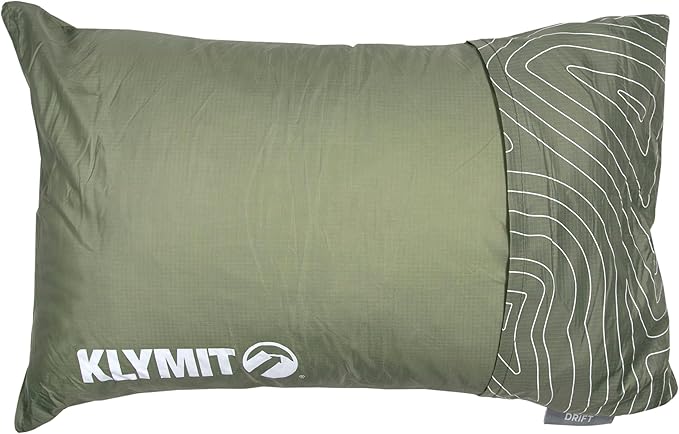 Klymit Drift Camping Pillow Shredded Memory Foam Travel Pillow with Reversible Cover for Outdoor Use Green Large
