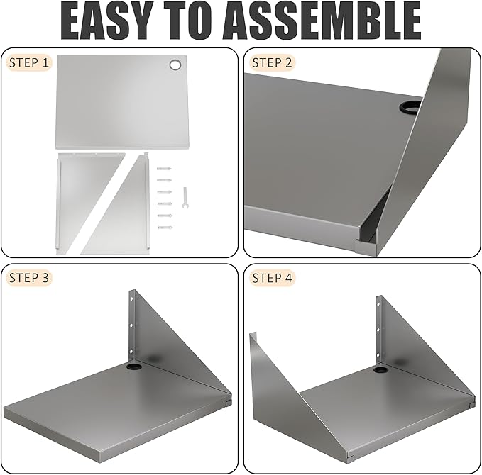 18x24 Stainless Steel Microwave Shelf 200 LB Heavy Duty Metal Wall Mount Floating ShelvingCommercial Microwave Rack for Kitchen Restaurant Bar Home Hotel and Office