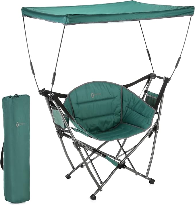 ARROWHEAD OUTDOOR Portable Folding Swinging Hammock Camping Chair Removable Canopy Perfect for Stargazing Cup Holder Storage Pouch Carrying Bag Included Supports up to 300lbs USA-Based Support