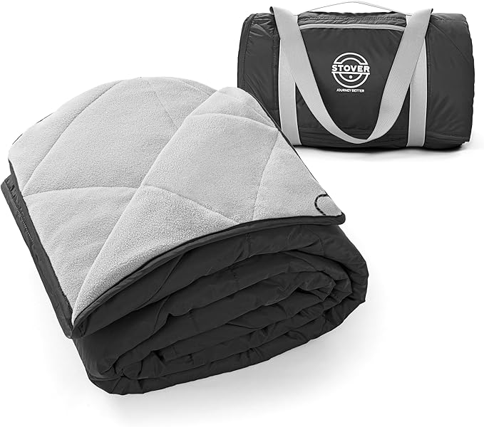 STOVER Large Waterproof Outdoor Stadium Blanket- Extra Thick Soft Fleece Camping Blanket for Travel Picnics Sports Dogs- 79x55 Warm Windproof Sand-Proof Lightweight Packable (Stadium Black)