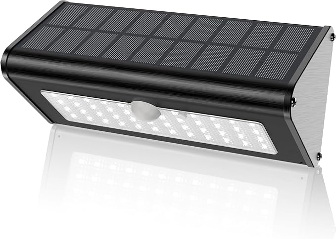 SECUROAD 1100 Lumens Solar Motion Sensor Lights Outdoor IP65 Waterproof 4500mAh Battery Black Aluminum Metal Security Flood Wall Lights 1 Pack Daylight