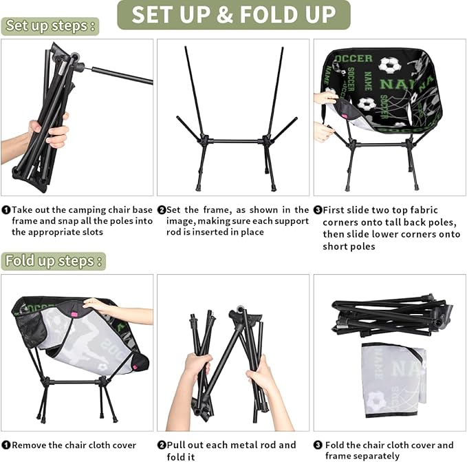 Custom Camping Chair Personalized Portable Backpacking Chair with Name Lightweight Folding Chair for Beach Hiking Soccer