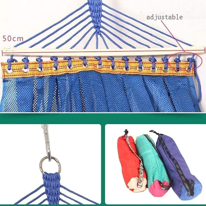 Outdoor Double Hammock Swing Bed Portable Ice Silk Mesh Hammock Lightweight Hanging Travel Hammock for Camping Hiking Picnic 200x150cm
