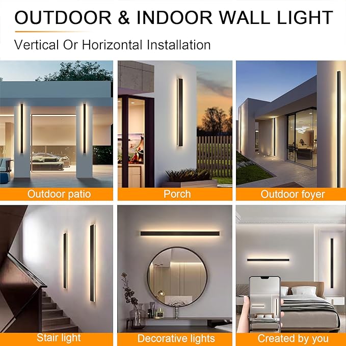 Outdoor House Lights Fixture Wall Mount2pack 70.8inch Modern Long LED Black Outdoor Exterior Wall SconceDimmable Waterproof Linear Wall Light Outside Lighting for HousePorch