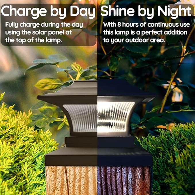 Ceybo Solar Post Cap Lights 4-Pack 3000K Warm White Outdoor Waterproof LED Fence Cap Lights for 4x4 Wooden Posts Deck Garden or Gate 10 Lumens Dusk to Dawn Auto On/Off Landscape Lighting (Black)