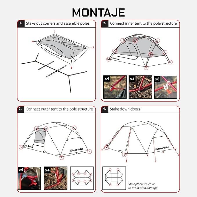 Lone Rider 2 Person Dome ADVTent - Lightweight Waterproof Shelter for Camping Backpacking Hiking - One Piece Pole Pitch System with Mesh Ventilation and Storage - Includes Carry Bag Pegs Awning