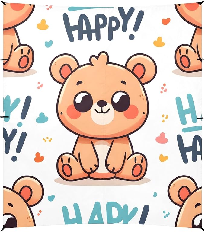 Cute Cartoon Bear with The Word Camping Sun Shelter Beach Tent Portable Beach Sun Shade Outdoor Canopy for Camping Trips Fishing Picnic