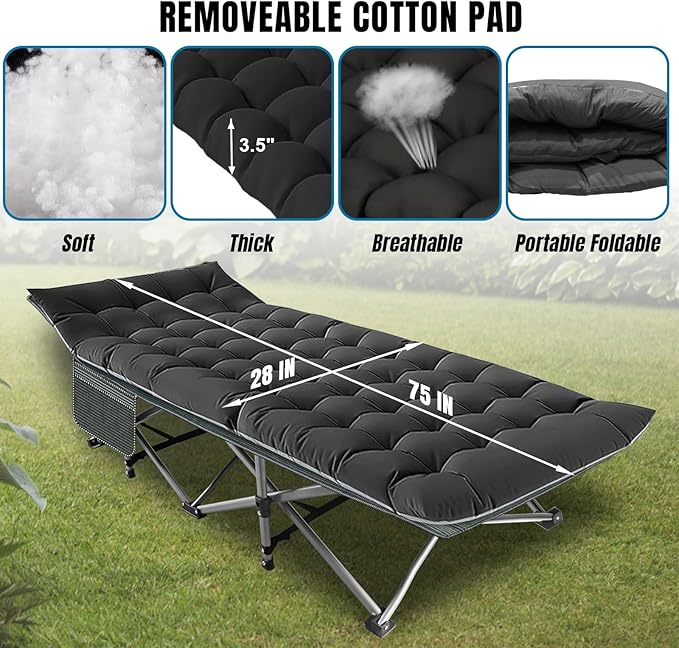 Big RED Camping Cot Folding Camping Cots for Adults 1200D Double Layer Oxford Portable Folding Outdoor Cots for Camping W/Soft Pad Carry Bag for Home Office Nap Beach Travel