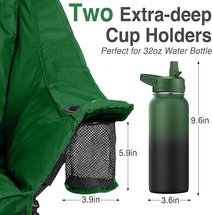 Oversized Camping Chair for Adults - Heavy Duty 400 lbs Padded Folding Chair with Wine Glass Holder 2 Cup Holders &amp Side Pockets Portable Carry Bag for RV Tailgating Lawn