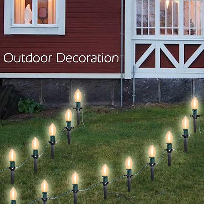 SUNSGNE C9 LED Christmas Pathway Lights Outdoor 38 Feet Sidewalk String Lights with Marker Stakes 25 LED Clear Connectable Christmas Walkway Markers Lights for Outside Porch Garden Yard Lawn Decor