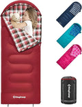 KingCamp 45°F Kids Sleeping Bag Lightweight Waterproof &amp Compact Flannel Sleeping Bags Cold Weather &amp Warm Youth Essentials Gear Accessories for Camping Fits 10-12 Children up to 4'7-5'5 T