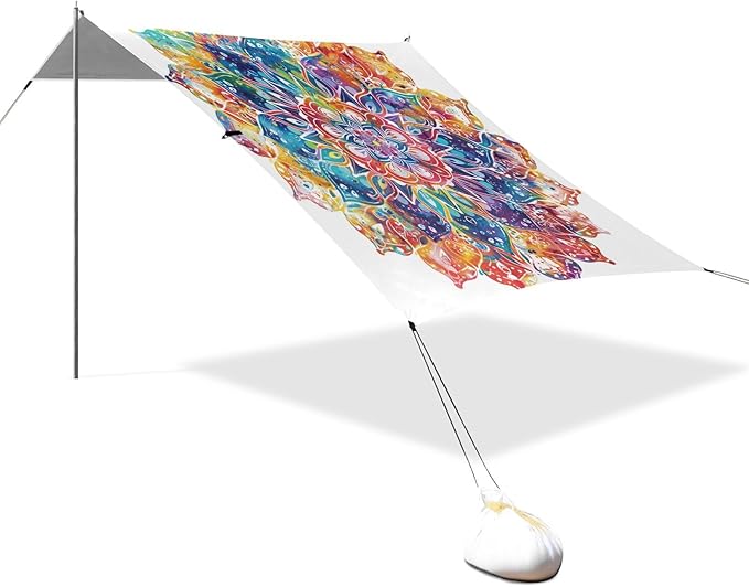 ALAZA Mandala Tie Dye Beach Tent Sun Shelter UPF50+ Protection Beach Shade Canopy w/ 4 Sandbags for Outdoor Camping Fishing Backyard Fun Picnic 10x9 ft