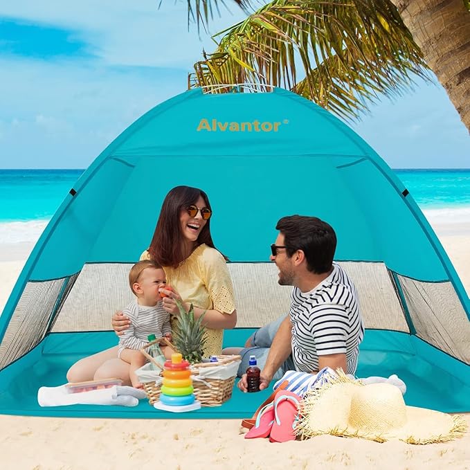 Alvantor® Beach Tent Beach Umbrella Outdoor Sun Shelter Cabana Automatic Instant Pop-Up UPF 50+ Portable Beach Shade Camping Fishing Hiking Canopy Easy Set Up Light Weight Windproof for 2-3 Person
