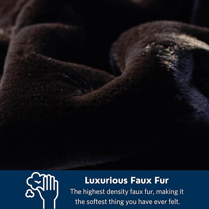 Pretty Rugged Faux Mink Luxe Customizable Long Lap Blanket Waterproof and Reversible Machine Washable Fuzzy Throw Black