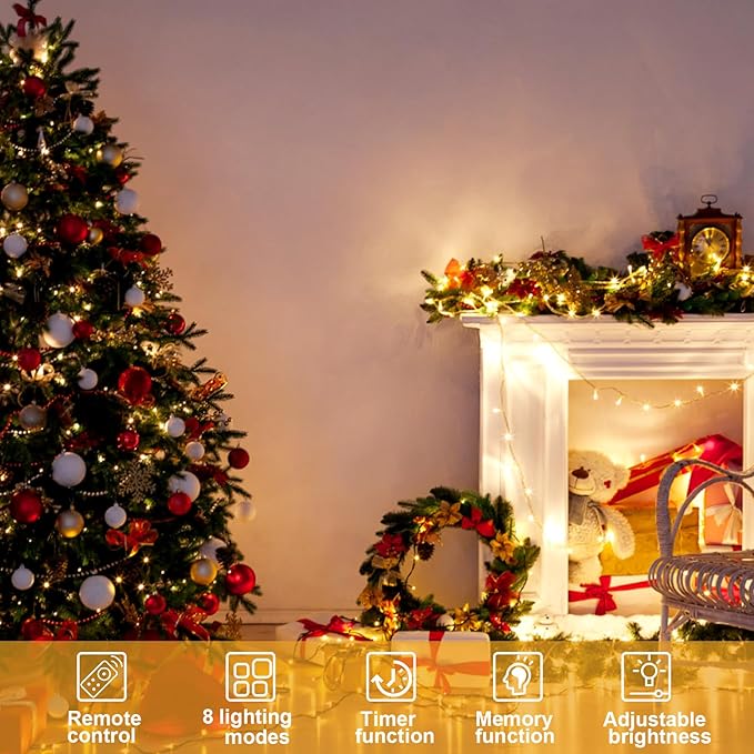Outdoor Christmas Lights 328FT 800 LED String Lights 8 Modes with Remote Timer Fairy Lights Plug-in Waterproof Christmas Outdoor Lights for Yard Patio Home Party Christmas Decorations