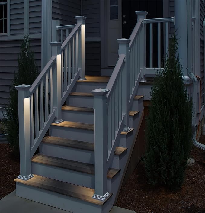 GKOLED Low Voltage LED Wedge Deck Rail Light Landscape Railing Post Fence Accent Lighting 12V AC/DC 2W 2700K Integrated LED Chips Die-cast Aluminum Powder Coated Finish IP65 Rated White 6-Pack