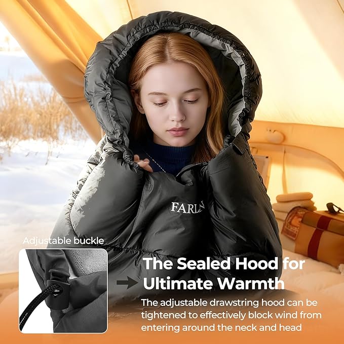 FARLAND Sleeping Bag for Adults Cold Weather &amp Warm Plush Fleece-Lined Interior - Portable Waterproof Windproof with Compression Sack for Camping Hiking Traveling Indoor &amp Outdoor