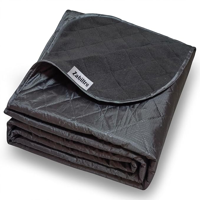 Large Outdoor Waterproof Blanket-Quilted Extra Thick Fleece Windproof Warm Includes Stuff Sack Shoulder Strap Machine Washable55x78-Black