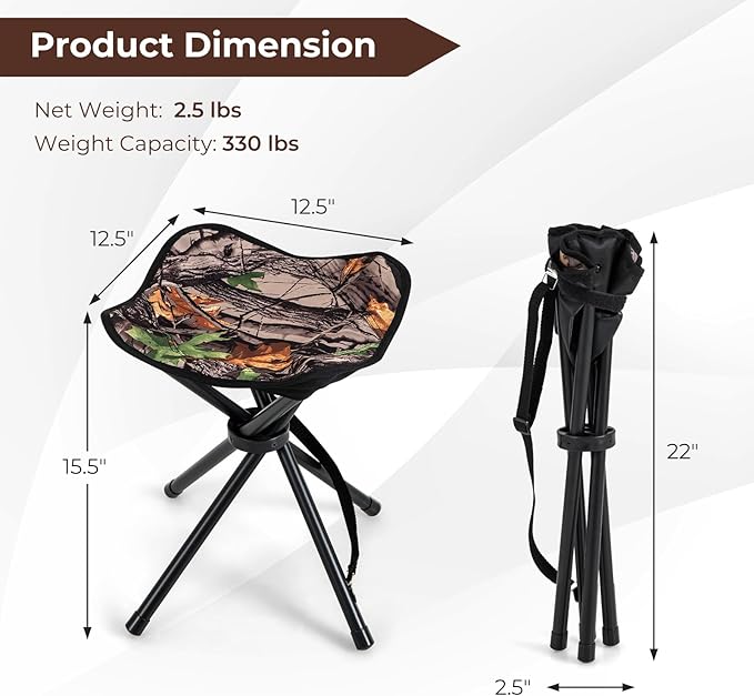 Tangkula 2 Pack Camouflage Hunting Stool Heavy-Duty 4 Legged Folding Stool with Carrying Strap Lightweight Portable for Hunting Fishing Hiking Backpacking