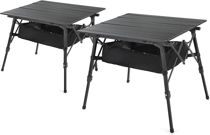 ARROWHEAD OUTDOOR 2-Pack 39 Aluminum Folding Camp Roll Up Table w/Adjustable Height Undertable Mesh Storage Carry Bag