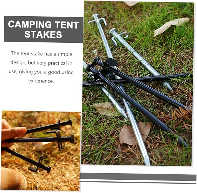 BESTonZON 6Pcs Heavy Duty Metal Tent Stakes Outdoor Ground Spikes for Camping Canopy and Awnings Durable Lightweight Easy to Drive and Remove for Support