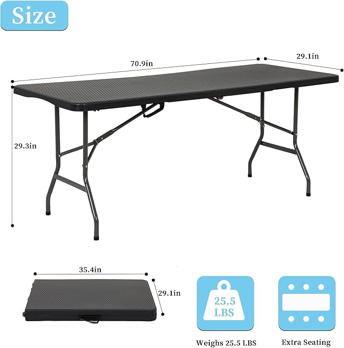 6 Ft White Folding Table Portable Table Camping Table Outdoor Collapsible Dinner Table Outdoor Tables for Patio Yard Wedding Party Cocktail Display