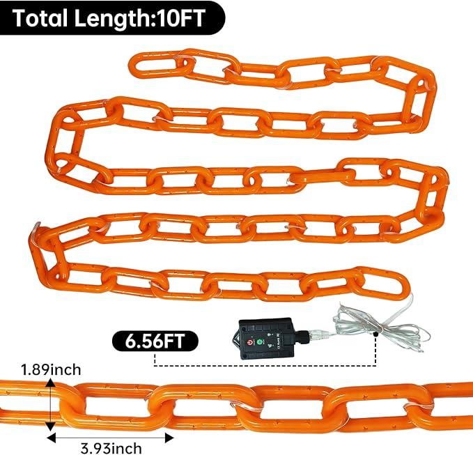 Solar Halloween Chain String Lights Decoration Upgraded 10Ft 160LED Orange Plastic Lights with 8 Lighting Modes for Indoor Outoor Halloween Party Cosplay Haunted House Spooky Decor