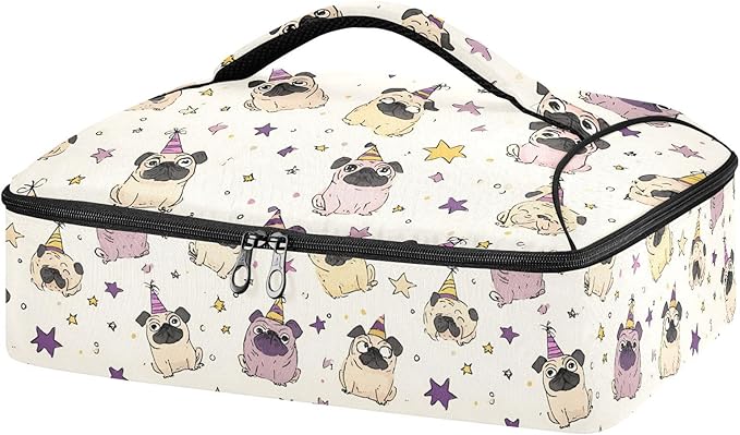 Casserole Carrier Loveliness Dog PatternsInsulated Casserole Carrier for Hot or Cold Food Thermal Lunch Tote for Potluck Parties Picnic Beach Fits 9 x 13 Inches Baking Dish