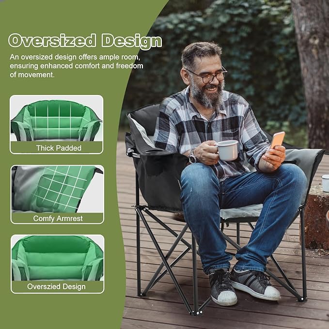 Slsy Oversized Camping Chair Portable Camp Chair Folding Chaise Lounge Chair Heavy Duty Foldable Moon Chair for Lawn Outdoor Picnic Lounge Patio(Black Gray)