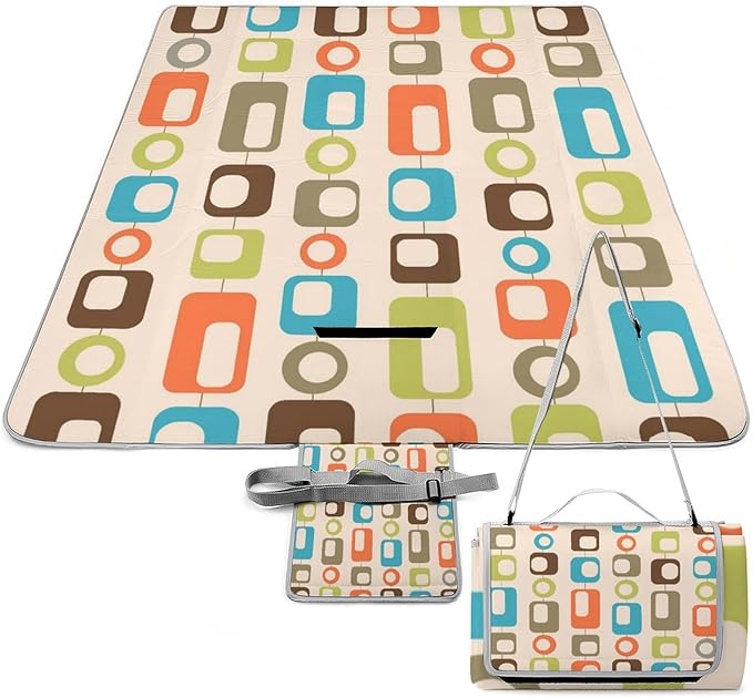 Modern Atomic Stars Retro Colors Stock Illustration Waterproof Outdoor Picnic Blanket Sandproof Beach Mat for Camping Hiking Grass Travelling