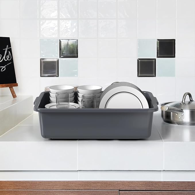 Vababa 12-Pack Plastic Commercial Bus Box 13 L Kitchen Bus Tub Gray