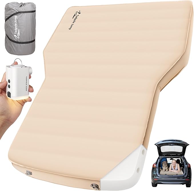Self-Inflating Camping Mattress for Tesla Model Y &amp SUV 4 Thick Foam Sleeping Pad with 9.3 R-Value 600lbs Max Weight Portable Air Pump Included for Travel Road Trip &amp Camping