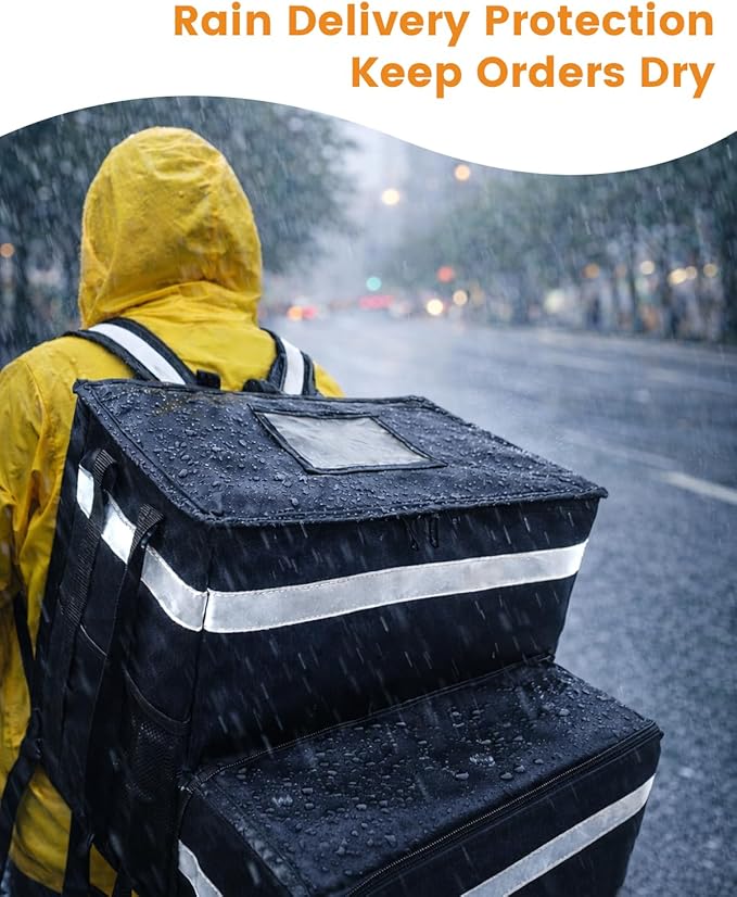 Bodaon Food Delivery Backpack with 2 Base Plates Dual-Layer Insulated Compartments Waterproof Lining Reflective Strip - Pizza Delivery Bag for Bike Couriers Grocery Takeout Food Transport