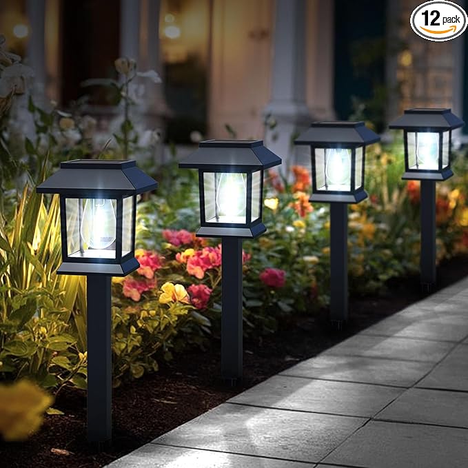 Greluna Solar Lights Outdoor12 Pack 6000K Waterproof Auto On/Off Solar Pathway Lights for Your Garden Landscape Path Yard Patio DrivewayWalkway Decor