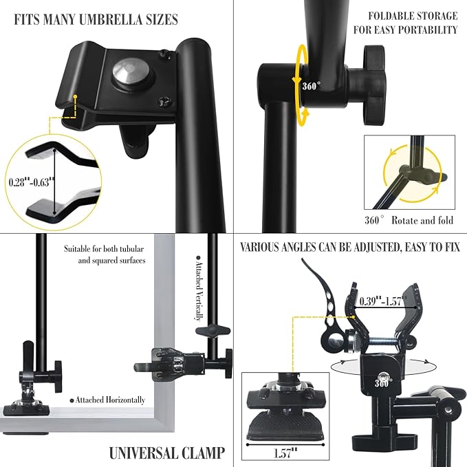 Upf 50+ Chair Umbrella With Clamp/Sun Shade - Portable Umbrella For Sports &amp Outdoors - Secure Clamp 360-Degree Swivel Adjustable Position For Maximum Sun Protection