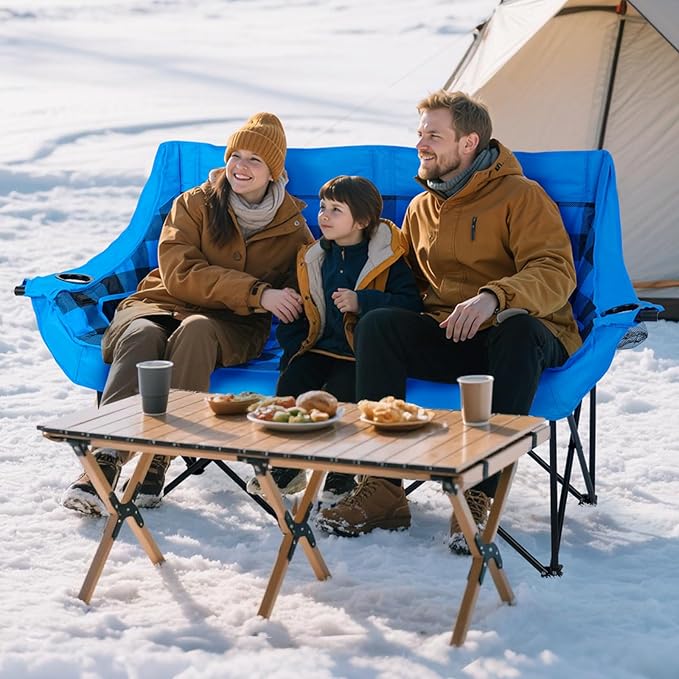LILYPELLE Heated Double Camping Chair for 2 Person Oversized Padded Folding Loveseat with 3-Levels Heating Portable Camping Couch with Cup Holders &amp Side Pockets Heavy Duty Supports 500lbs