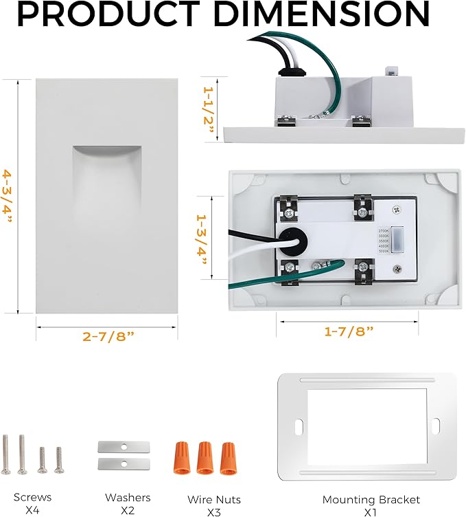 CLOUDY BAY 120V Dimmbale 5 Color LED Indoor Outdoor Step Light2700K/3000K/3500K/4000K/5000K 3W 70lmStair LightWhite6 Pack