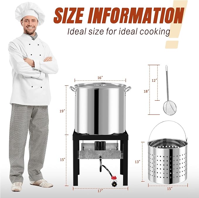 Stainless Steel 60QT Crawfish Boiler Kit Waterproof Cover &amp 12-inch Skimmer 110000BTU Propane Burner Stove 0-20PSIG Regulator Seafood Boil Pot Crab Boil Pot with 50QT Basket