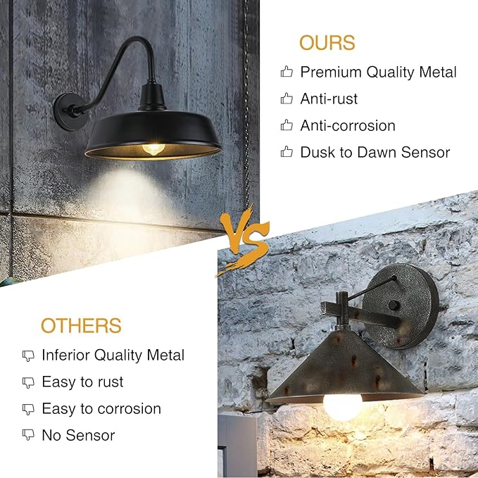 Barn Lights Outdoor Gooseneck - 15 Black Dusk to Dawn Exterior Barn Lights for House Farmhouse Wall Lighting Fixtures with Photocell for Porch Garage (15 Diameter 1pc)