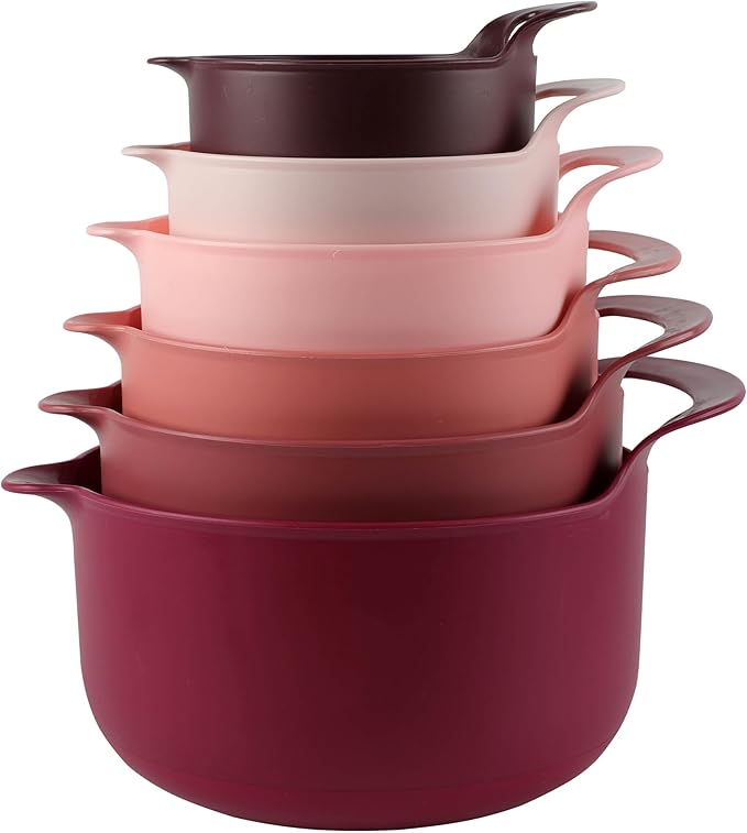 COOK WITH COLOR Nesting Plastic Mixing Bowl Set with Pour Spouts and Handles Rose 6 Piece Non-Slip