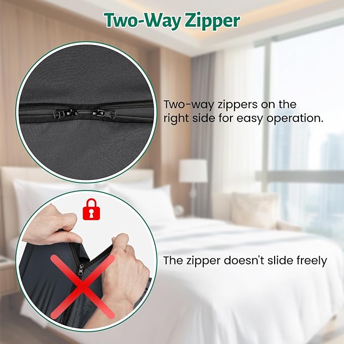 Ultralight Sleeping Bag Liner Satin Sleep Sack Comfy Breathable &amp Cooling &amp Silky Soft liner Travel Sheets &amp Adult Sleep Sack with 2 Way Zipper Ideal for Backpacking Hotel Camping H
