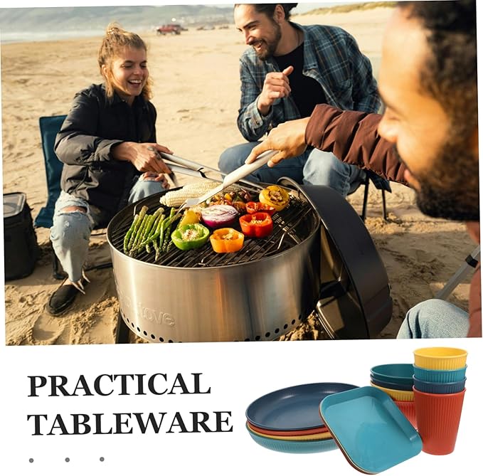 Camping Dinnerware Set Plate and Bowl Set Cups Pp Material for Outdoor Activities Black