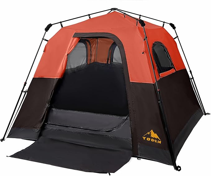 3/4 Person Camping Tent with 1 Door 4 Windows and Upgraded Ventilation– Instant Setup Waterproof 8'x 8'x 67''Oxford Fabric Floor Pop Up in 60 Seconds Includes Rainfly and Backpack